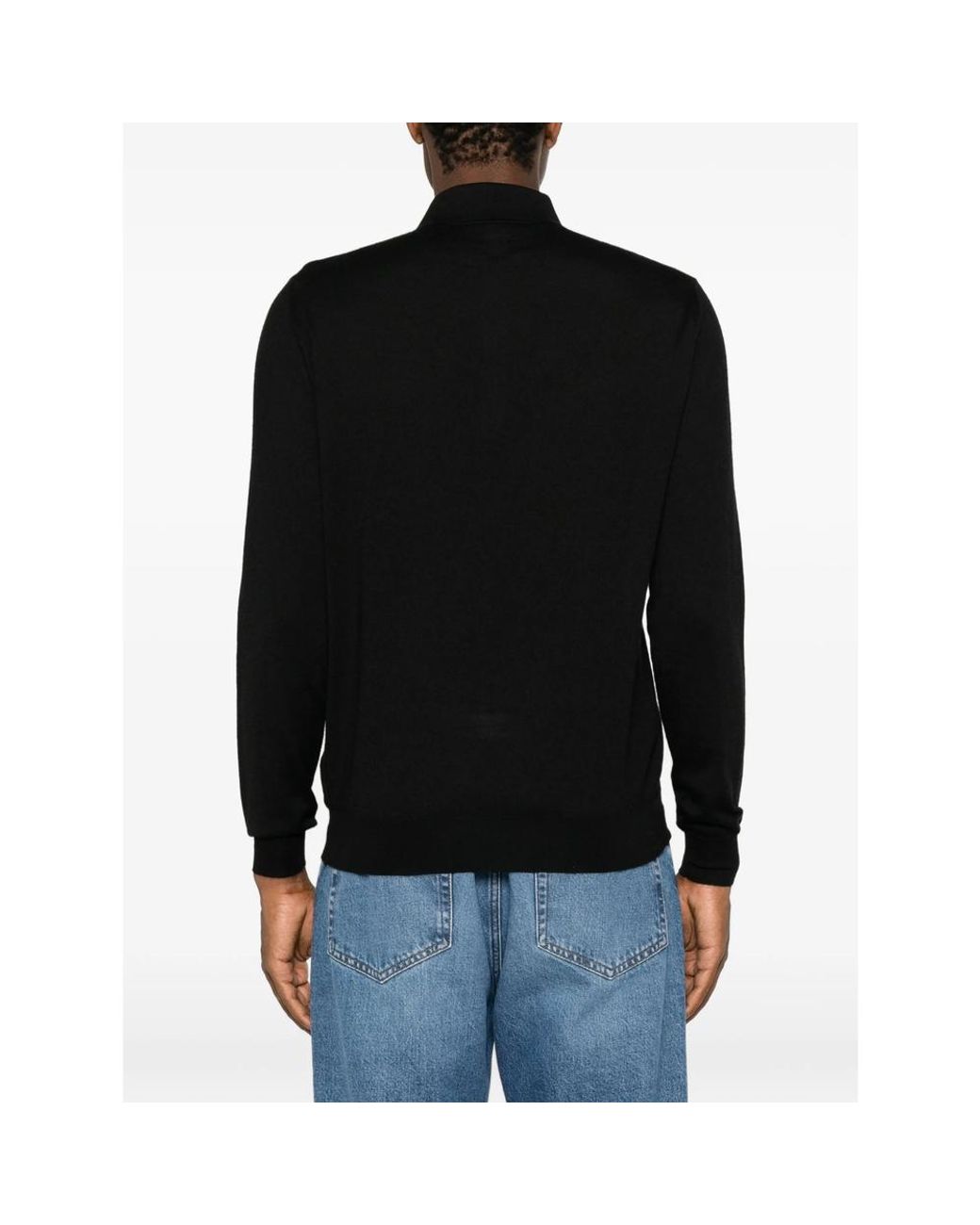 Fedeli Black Long-Sleeve Polo Sweater for men