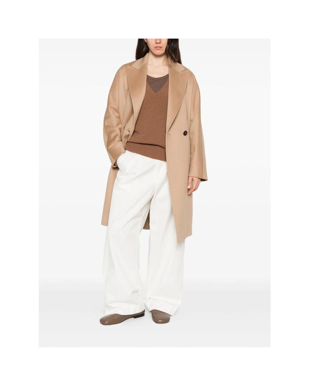 Max Mara Natural Double-Breasted Notched-Lapel Coat