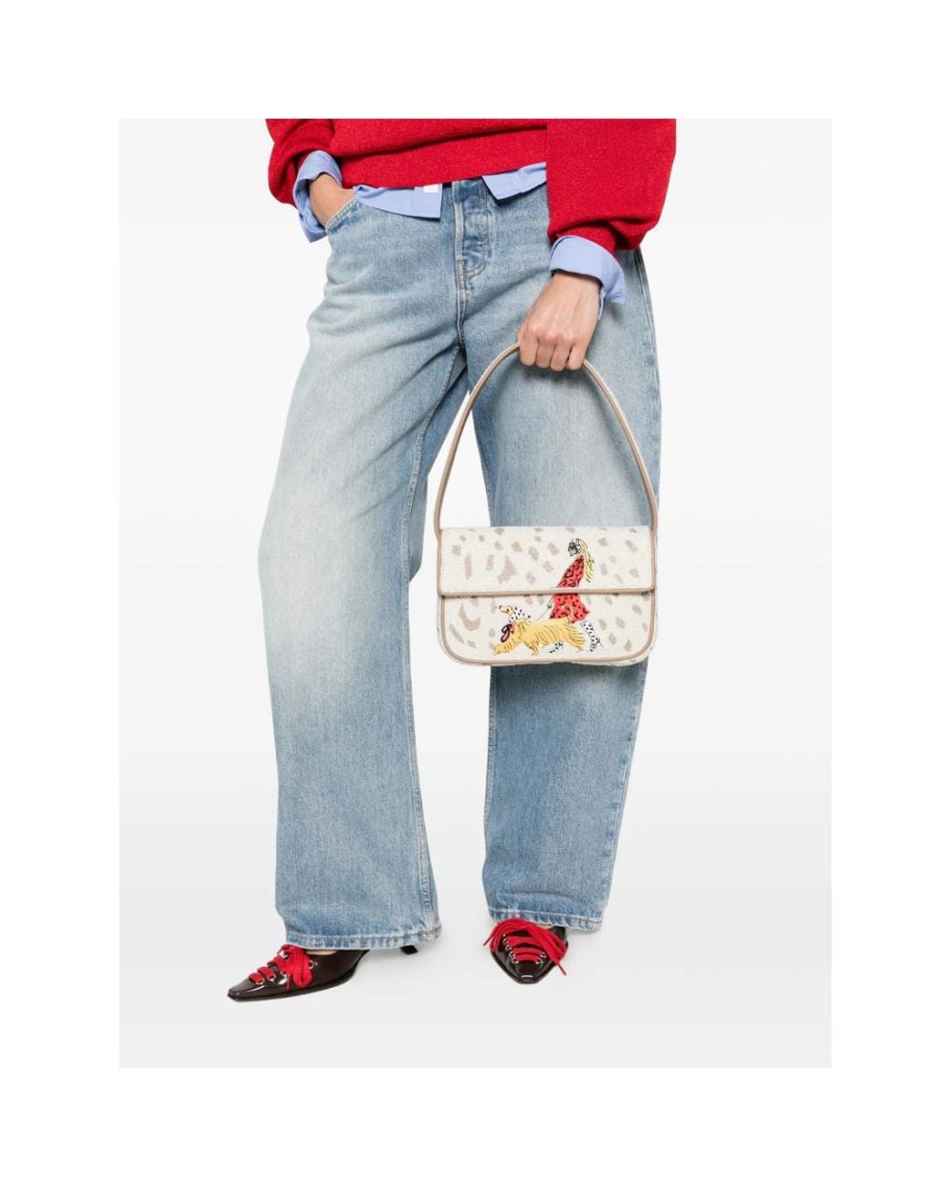Staud White Bead-Embellished Tommy Shoulder Bag