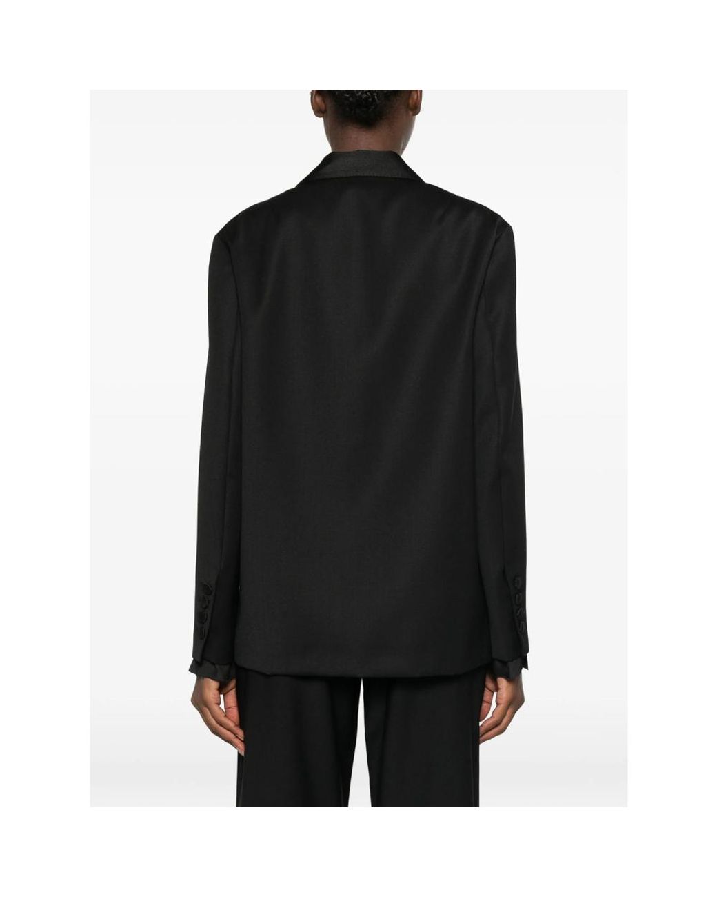 Tela Black Satin-Trim Single-Breasted Blazer
