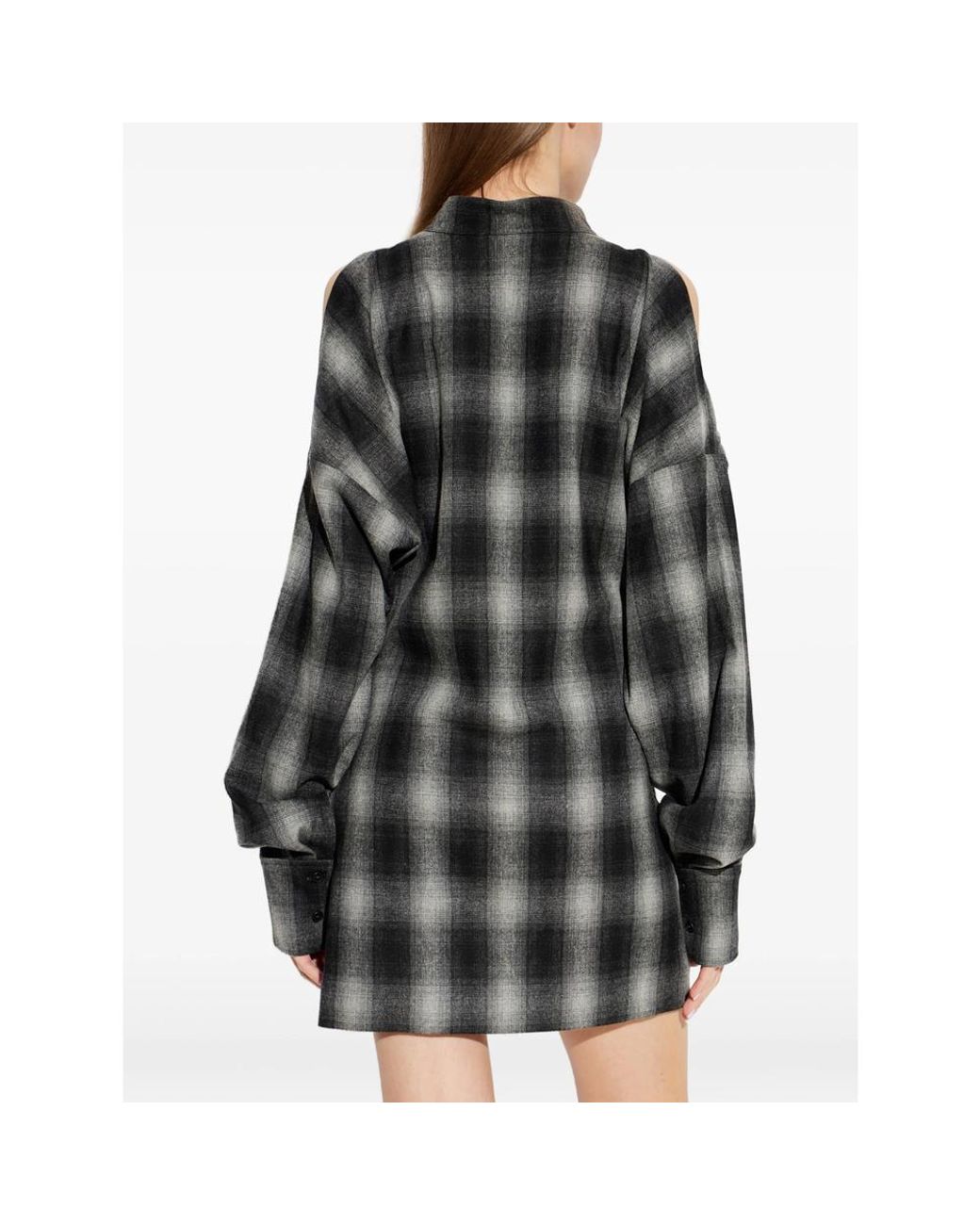 IRO Black Narissa Check Cold-Shoulder Mini Dress