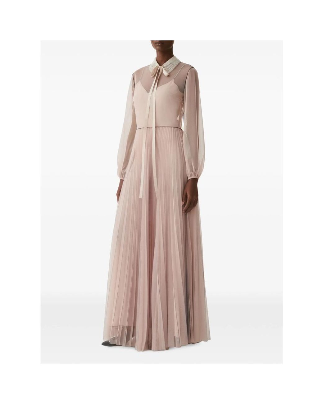 Fabiana Filippi Natural Pleated Lace-Collar Maxi Dress