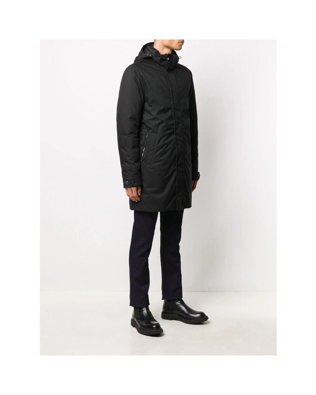 Moorer Black Hooded Parka Coat for men