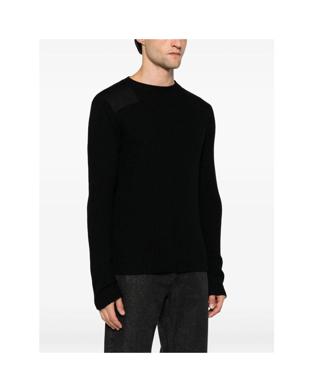 Fendi Black Ribbed-Knit Shoulder-Patch Sweater for men