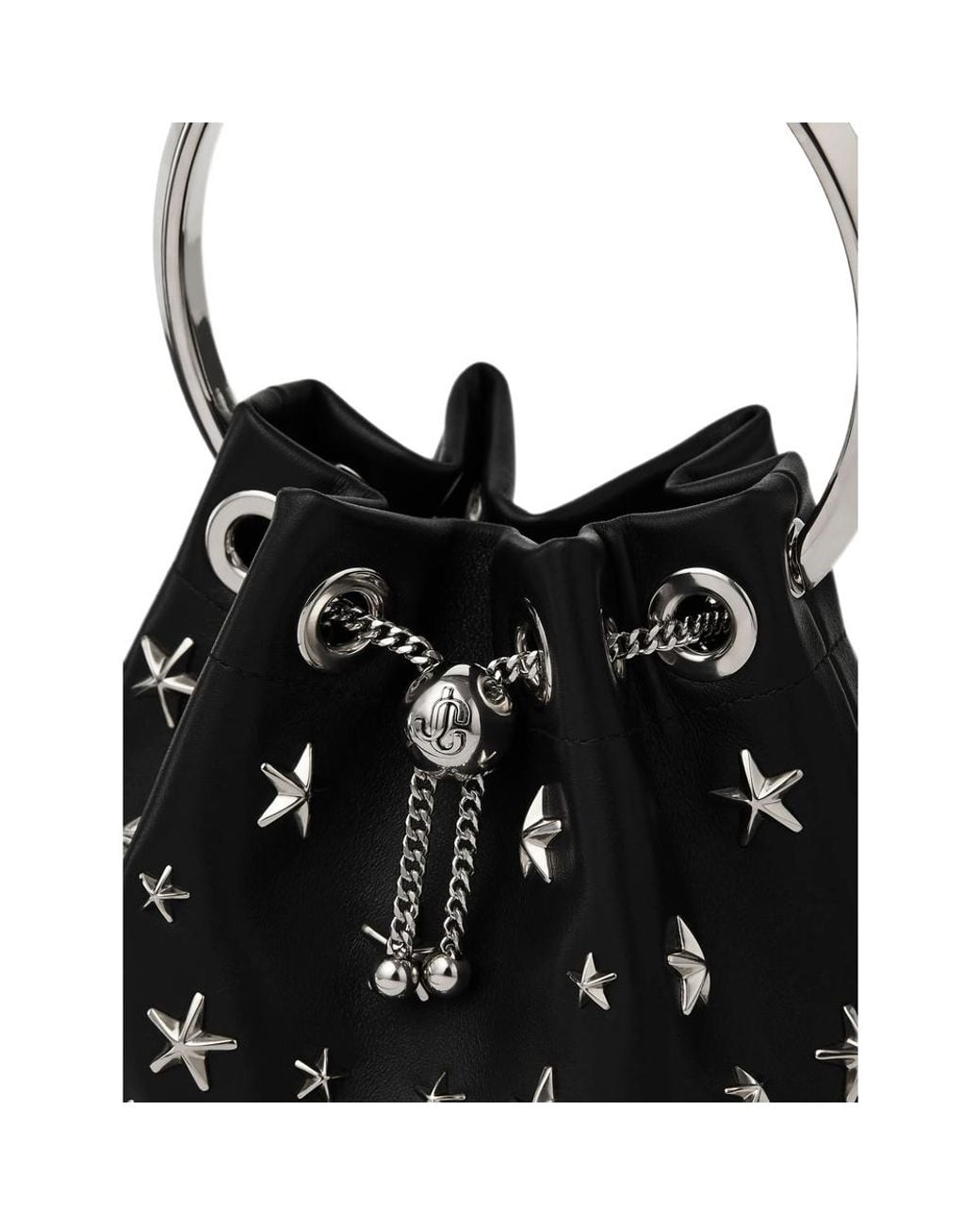 Jimmy Choo Black Bon Bon Star-Studded Bucket Bag