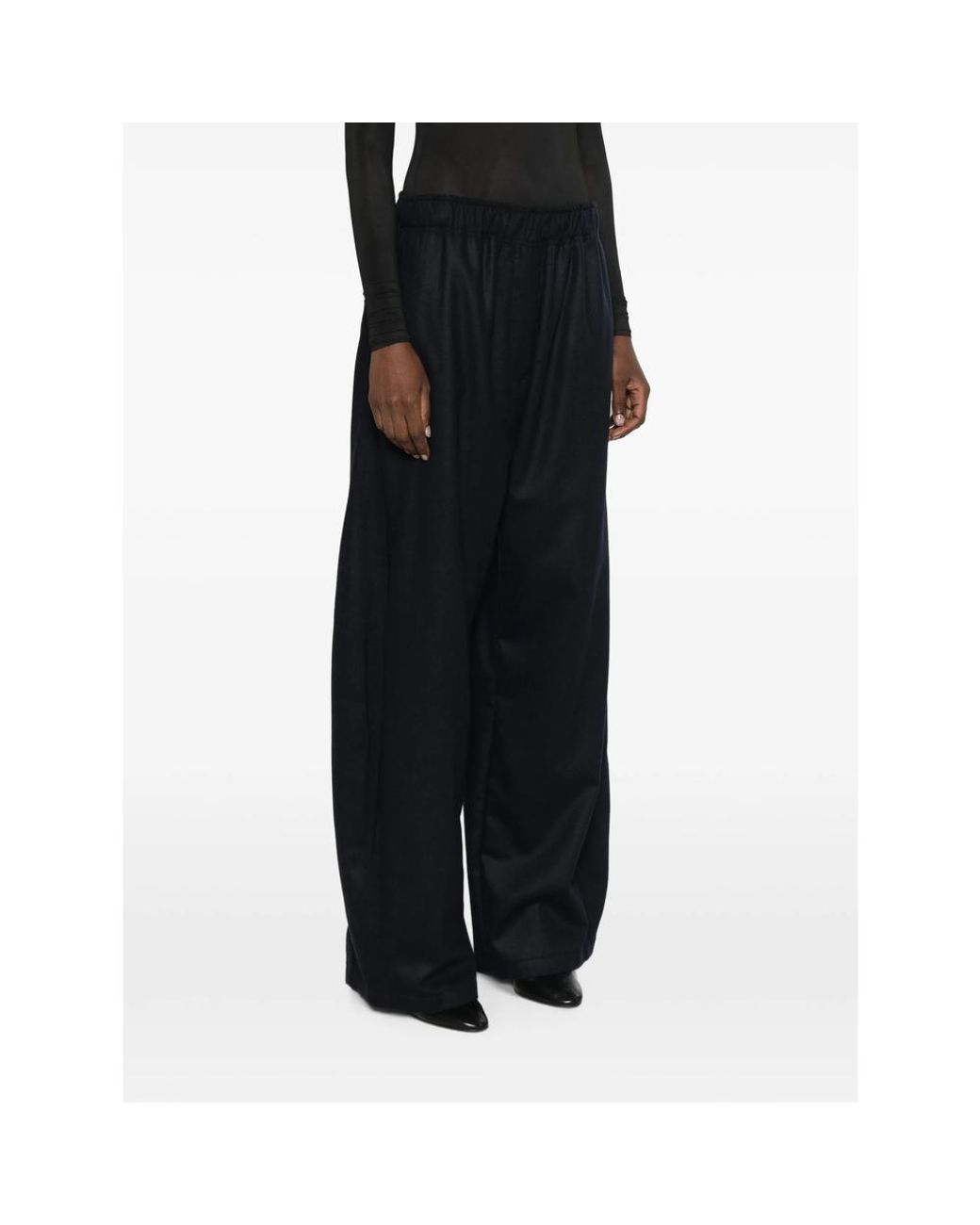 Thelatest Black Elasticated-Waistband Wide-Leg Trousers