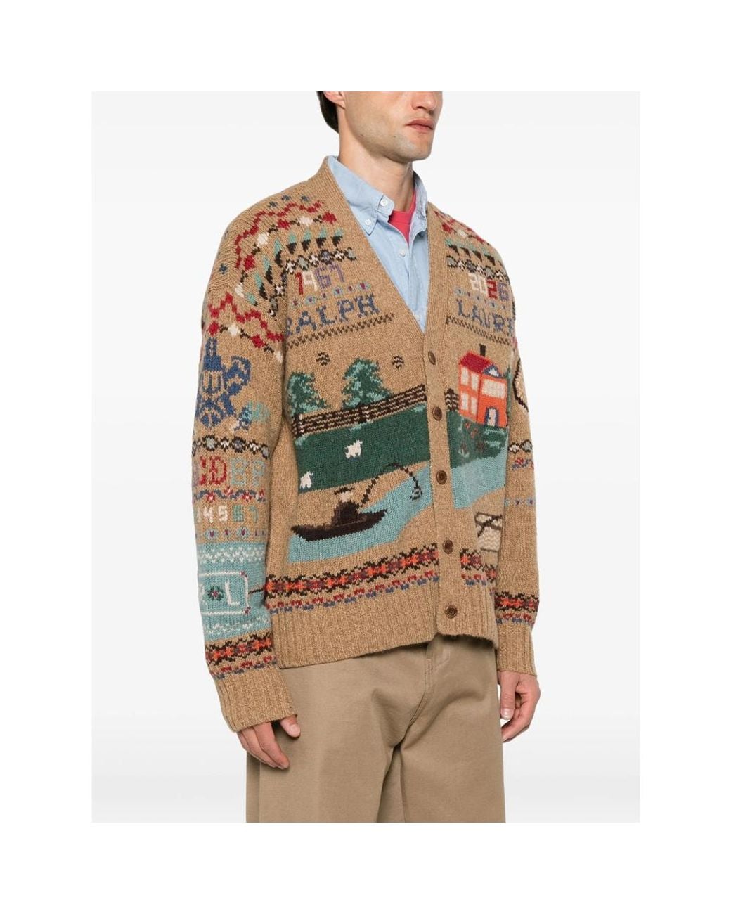Ralph Lauren Multicolor Intarsia-Knit V-Neck Cardigan for men