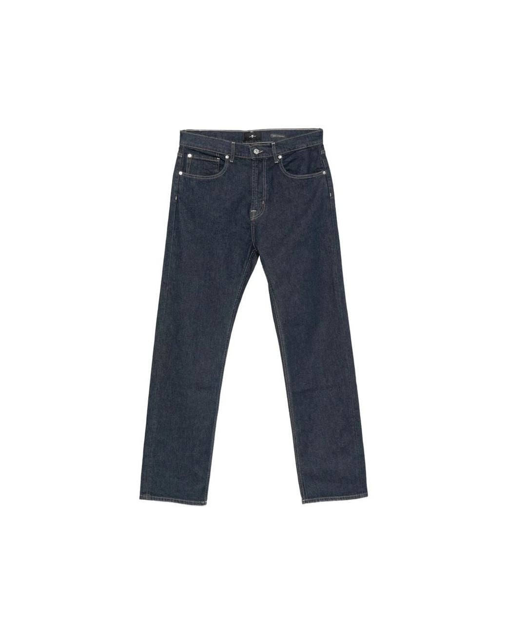 7 For All Mankind Blue Contrast-Stitch Straight-Leg Jeans for men