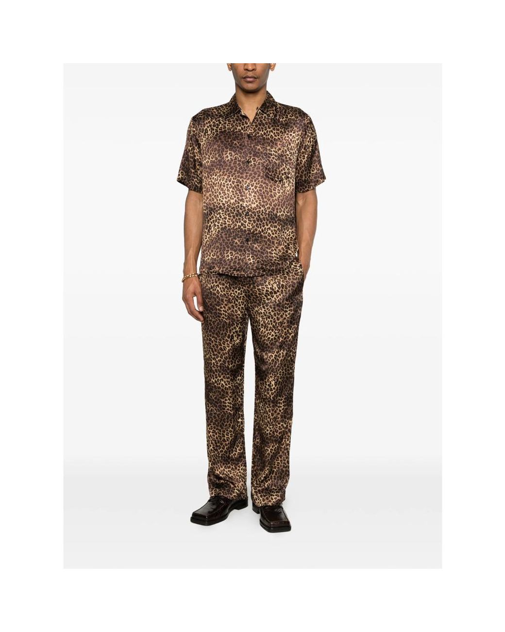 Ernest W. Baker Brown Animal-Print Short-Sleeve Shirt for men