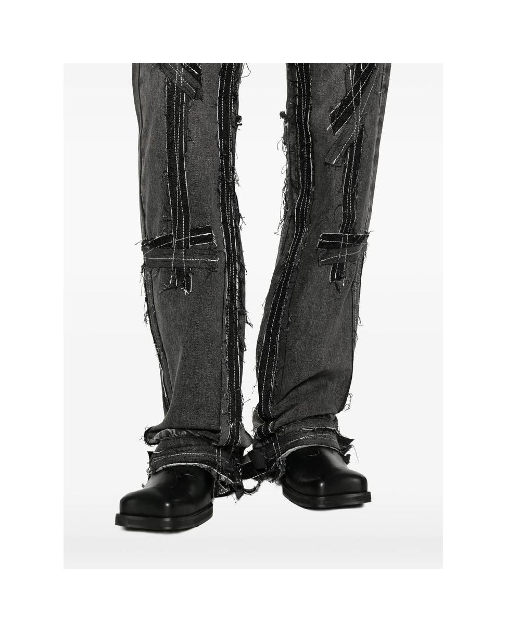 Who Decides War Gray Exposure Frayed Jeans for men