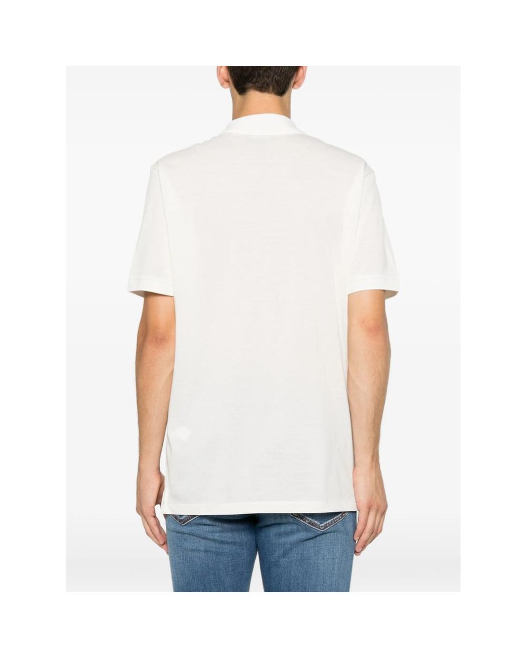 Emporio Armani White Quarter-Zip Logo-Patch Polo Shirt for men
