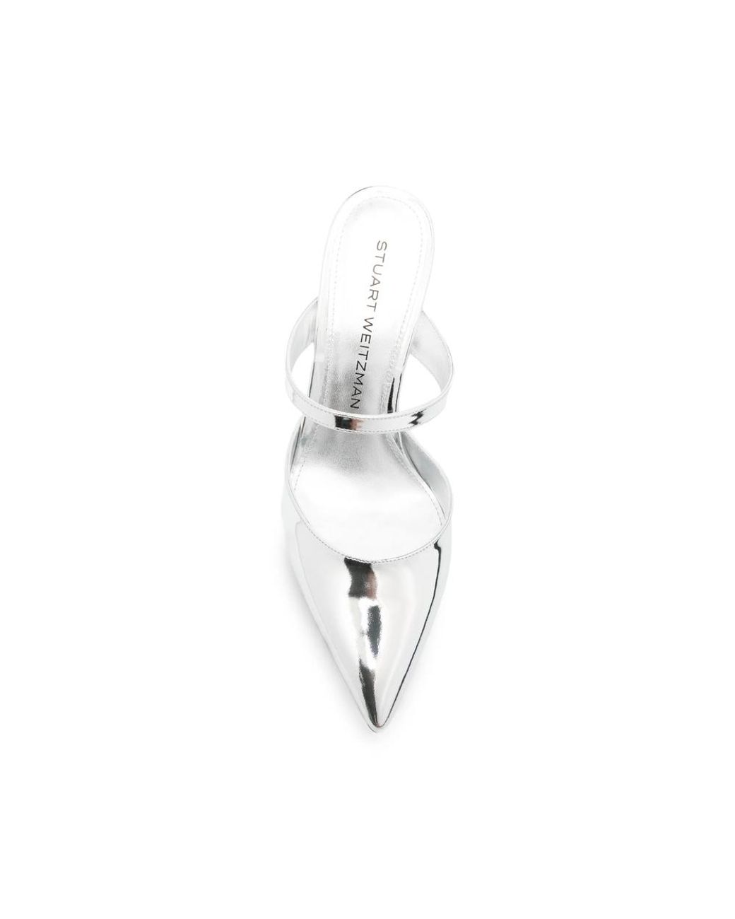 Stuart Weitzman White Pointed-Toe Metallic Mules