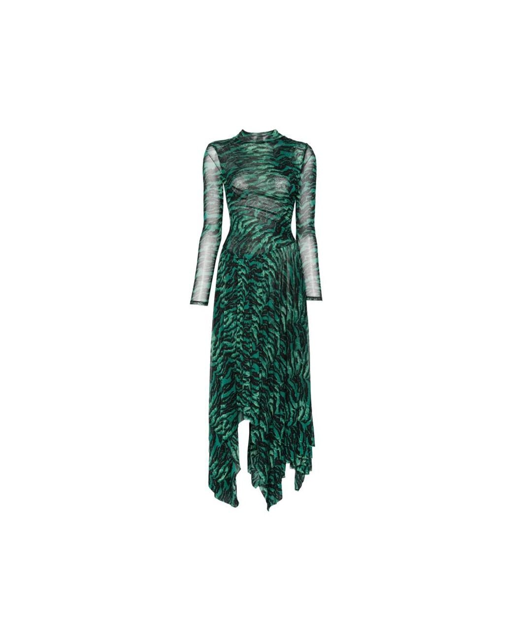 Diane von Furstenberg Green Tiger-Print Asymmetric Dress