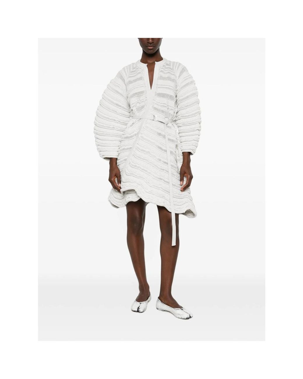 CFCL White Belted Ribbed-Knit Jacket