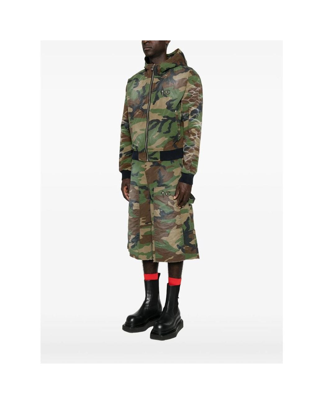 THUG CLUB Green Camouflage-Print Skull-Print Hooded Jacket for men