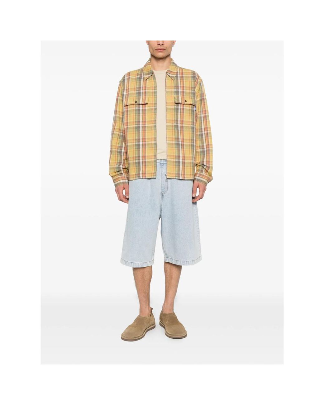 Awake Couture Natural Rivington Buttoned Checked Shirt for men