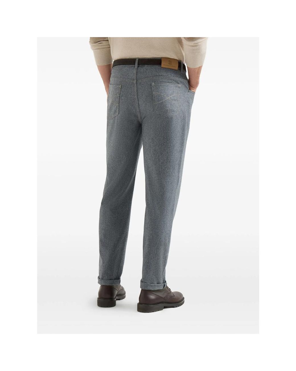 Brunello Cucinelli Gray Virgin Wool Flannel Five-Pocket Trousers for men