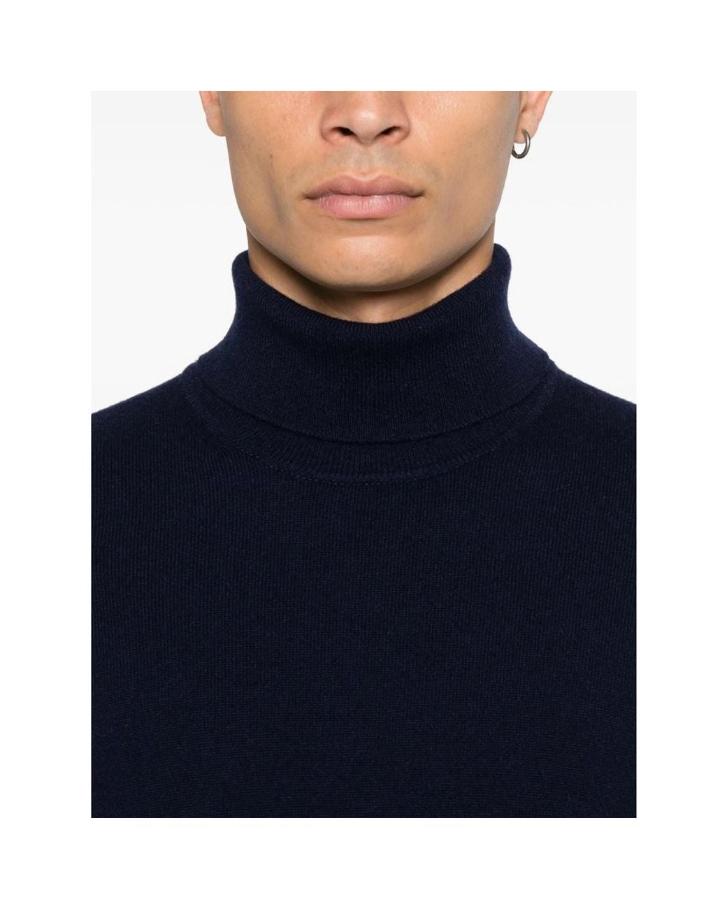 Fedeli Blue Cashmere Roll-Neck Sweater for men