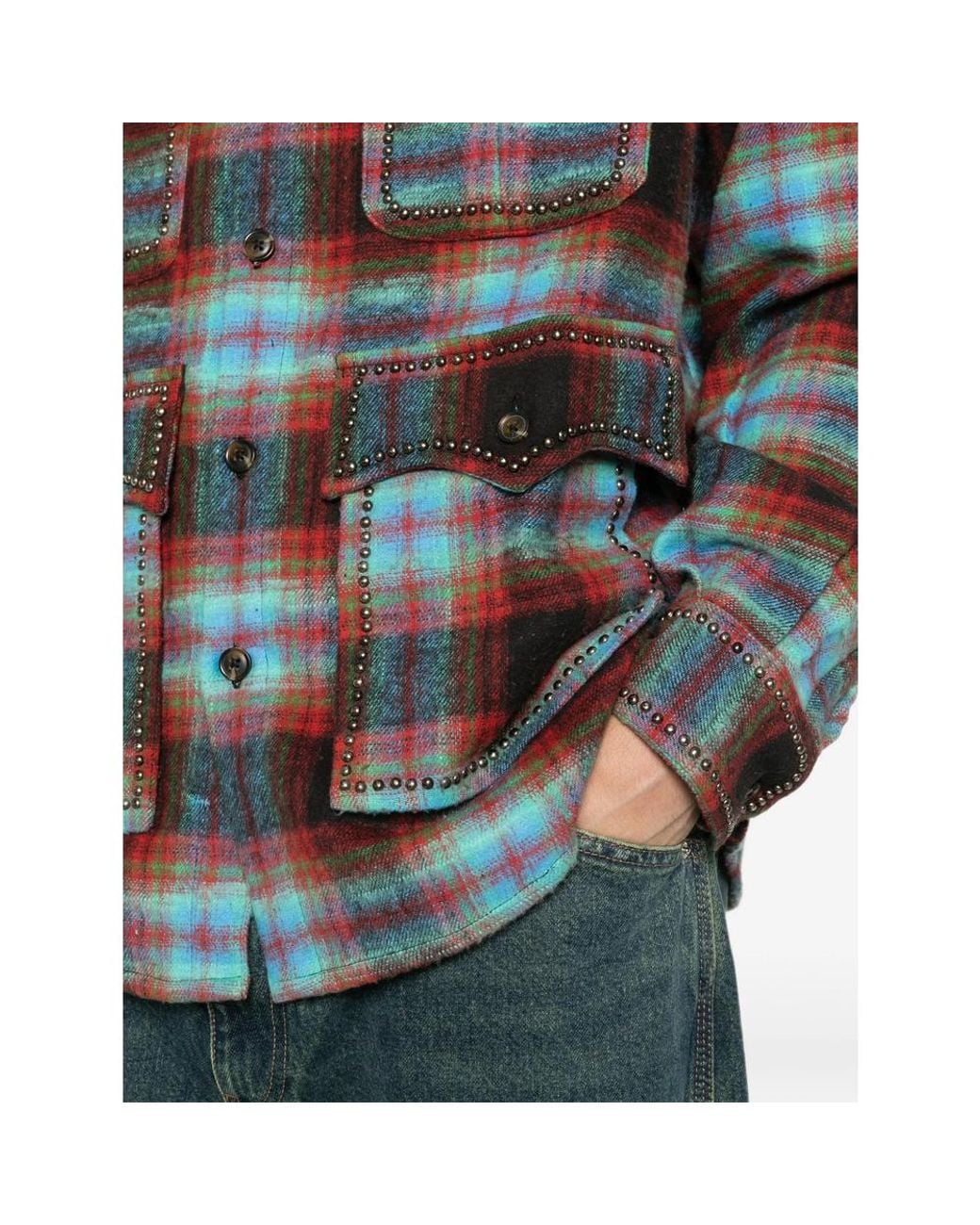 BAZISZT Black Jedi Stud-Embellished Checked Shirt for men