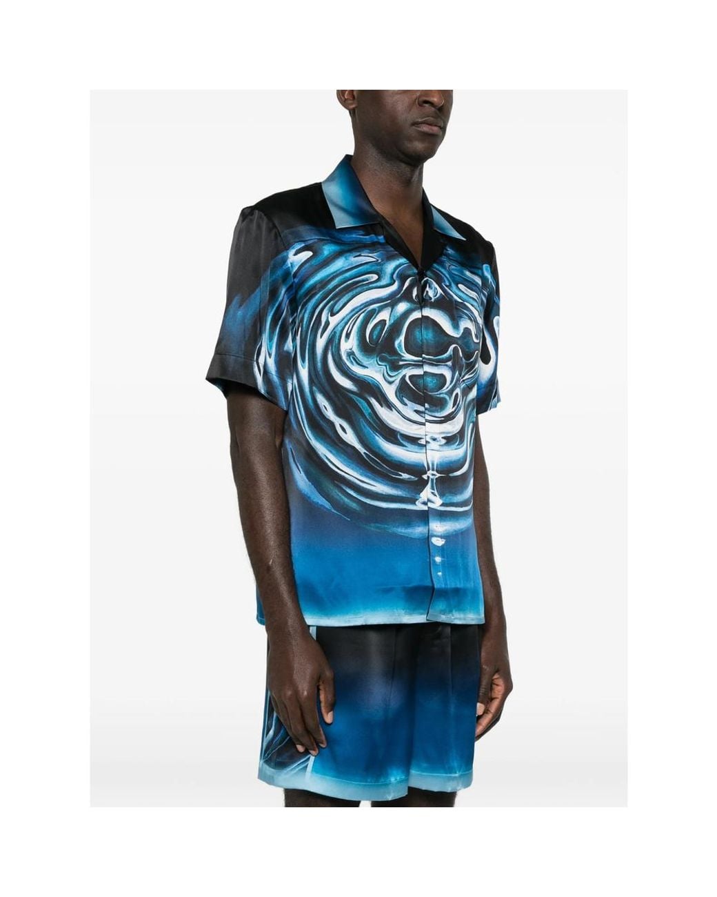 Casablanca Blue Warped Logo Repeat Silk Shirt for men