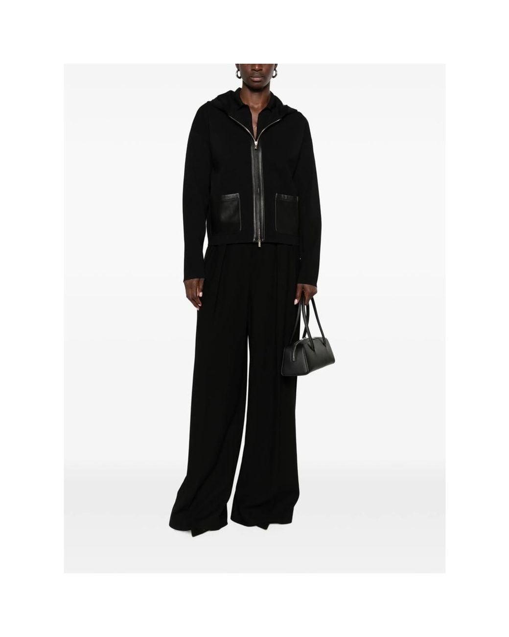 Max Mara Black Colimbo Leather-Trimmed Hoodie