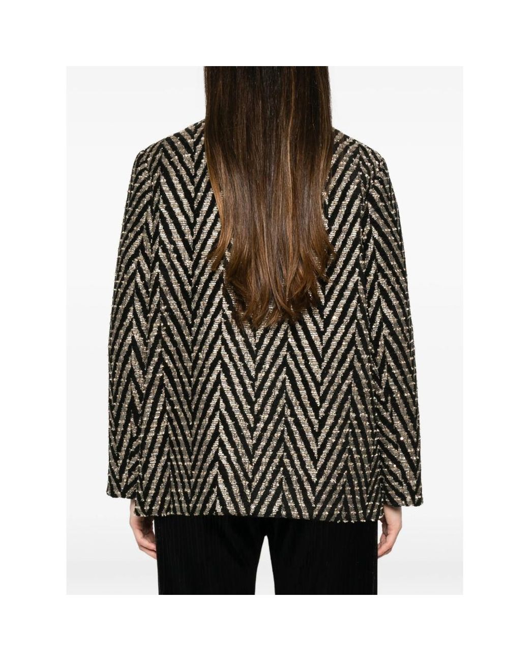 Forte_forte Gray Chevron-Knit Fringed Coat