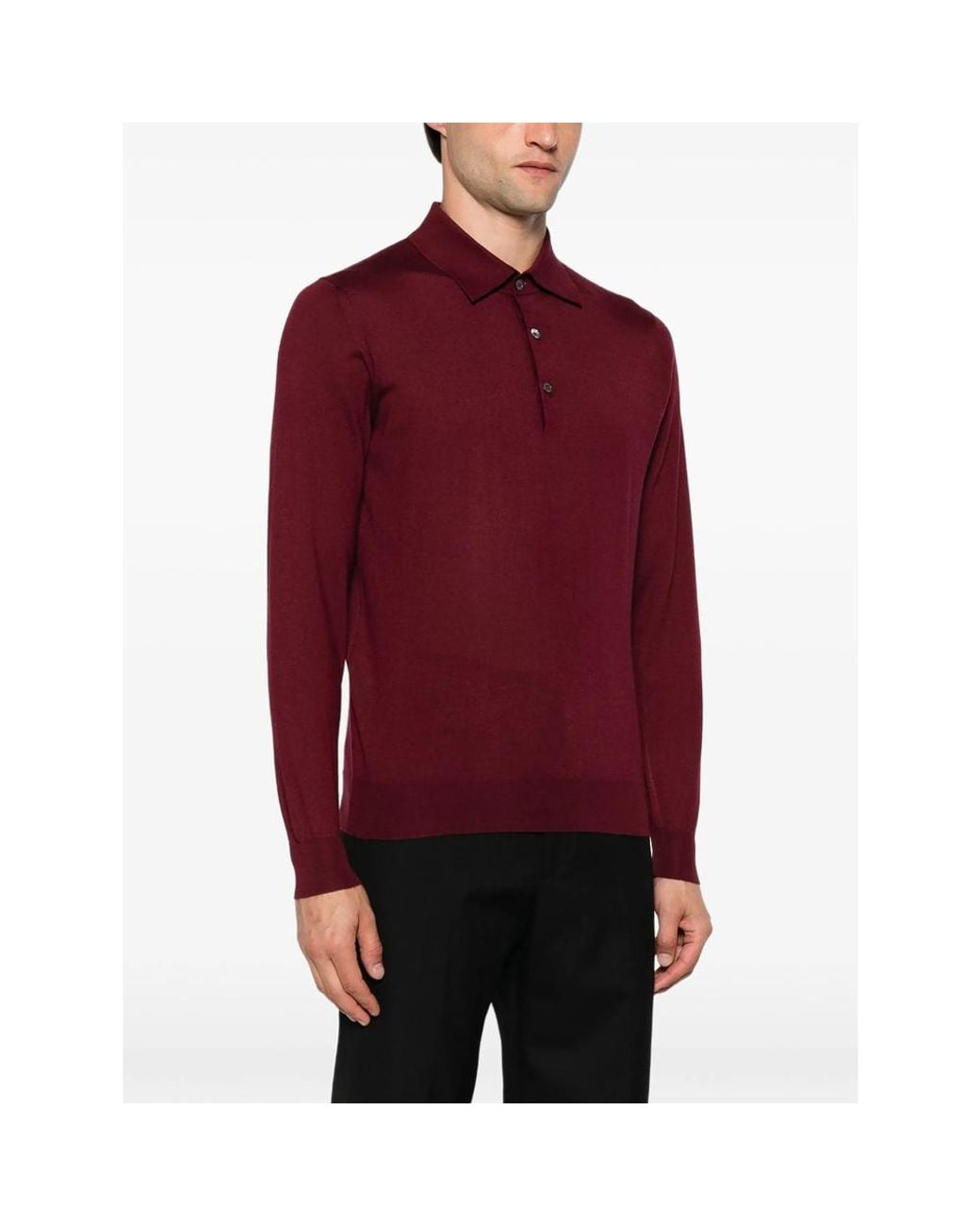 Fedeli Red Button-Up Collar Polo Shirt for men