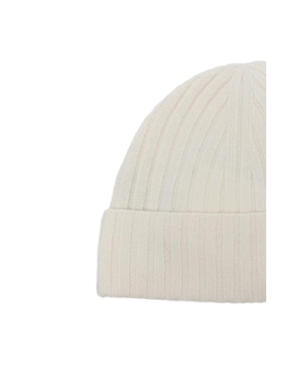 Joseph White Ribbed-Knit Beanie Hat