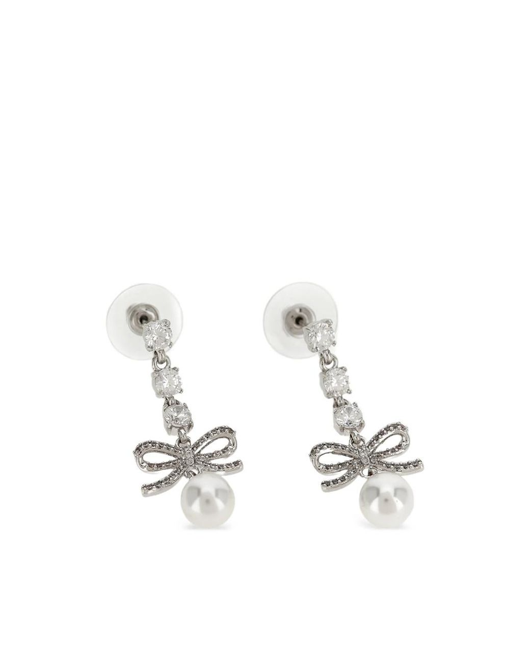 Self-Portrait Metallic Bow Crystal-Charm Earrings