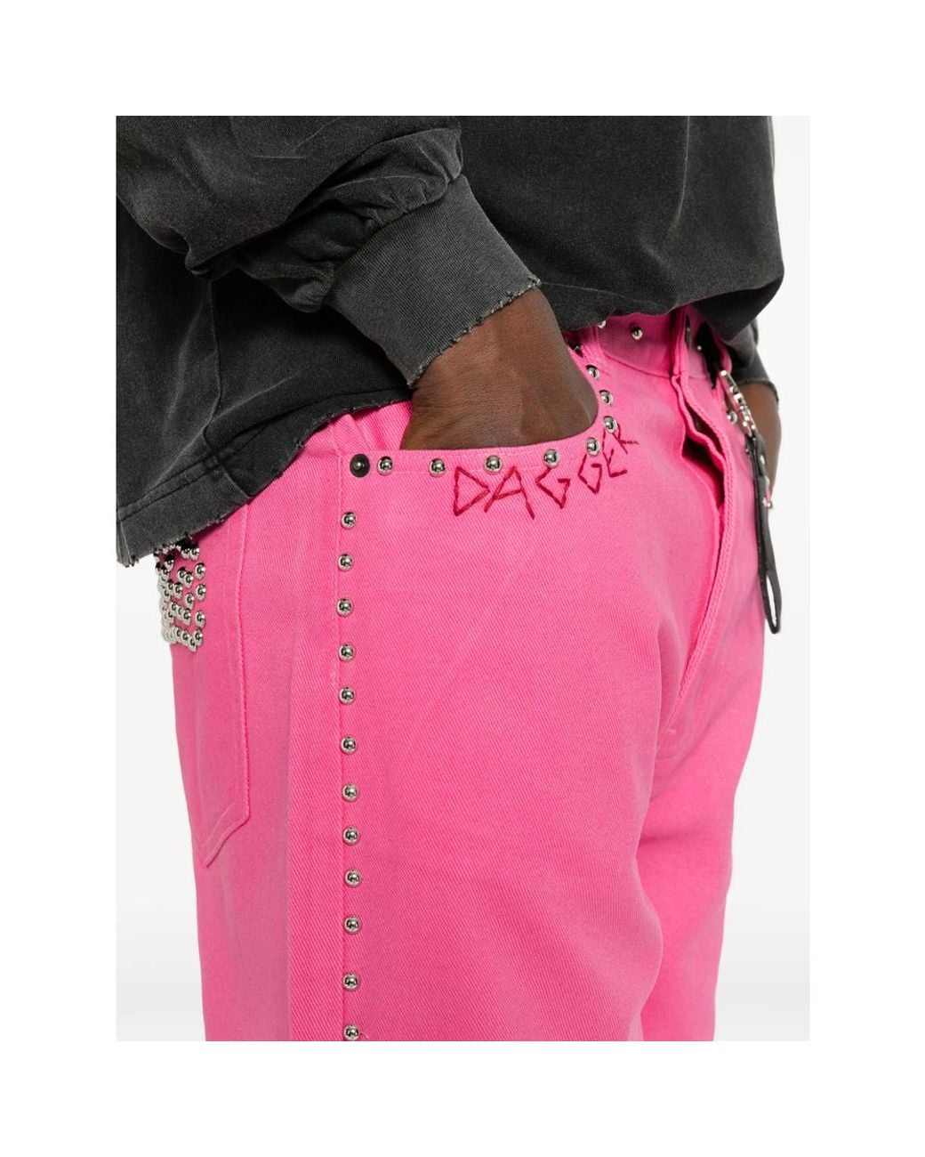 DAGGER Pink Stud-Embellished Embroidered Jeans for men