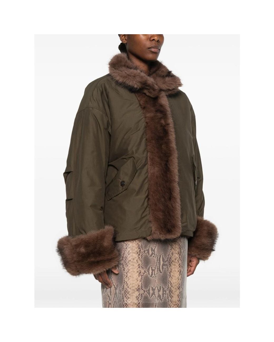 LA PISCINE Brown Faux-Fur Trim Reversible Jacket