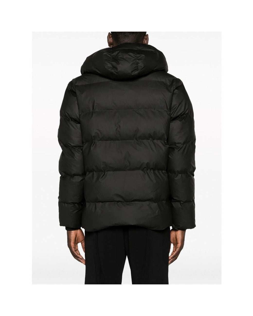 Rains Black Alta Hooded Quilted Jacket for men