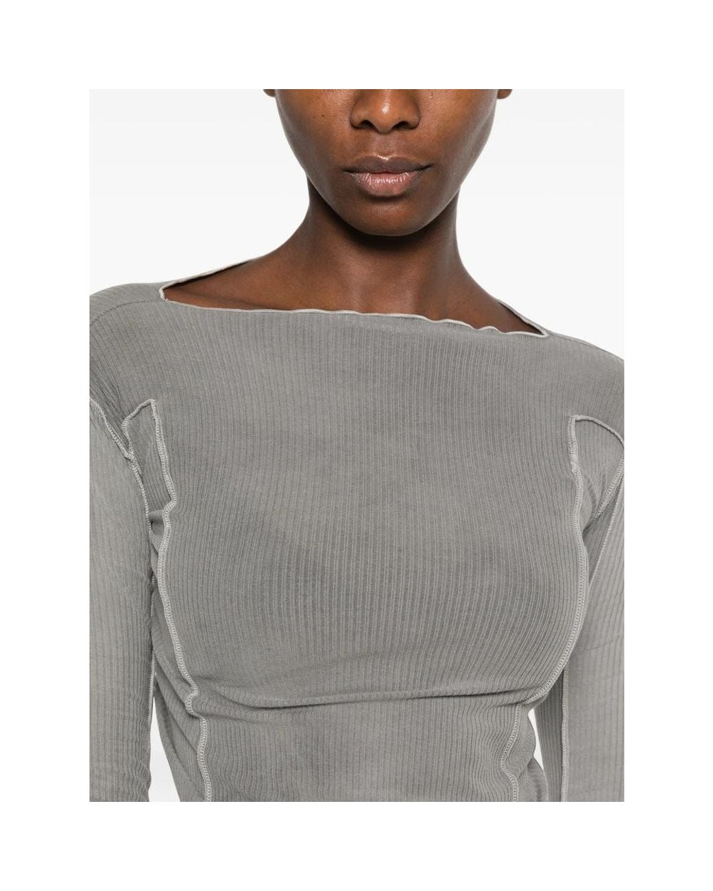 Baserange Gray Omato Ribbed-Knit Boat-Neck Top