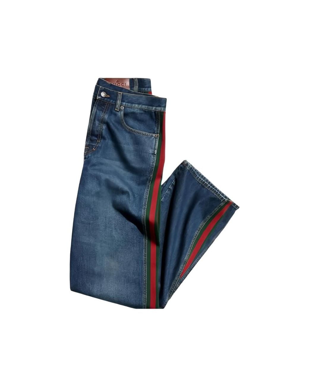 Gucci Blue Cotton Denim Pants With Web Insert for men