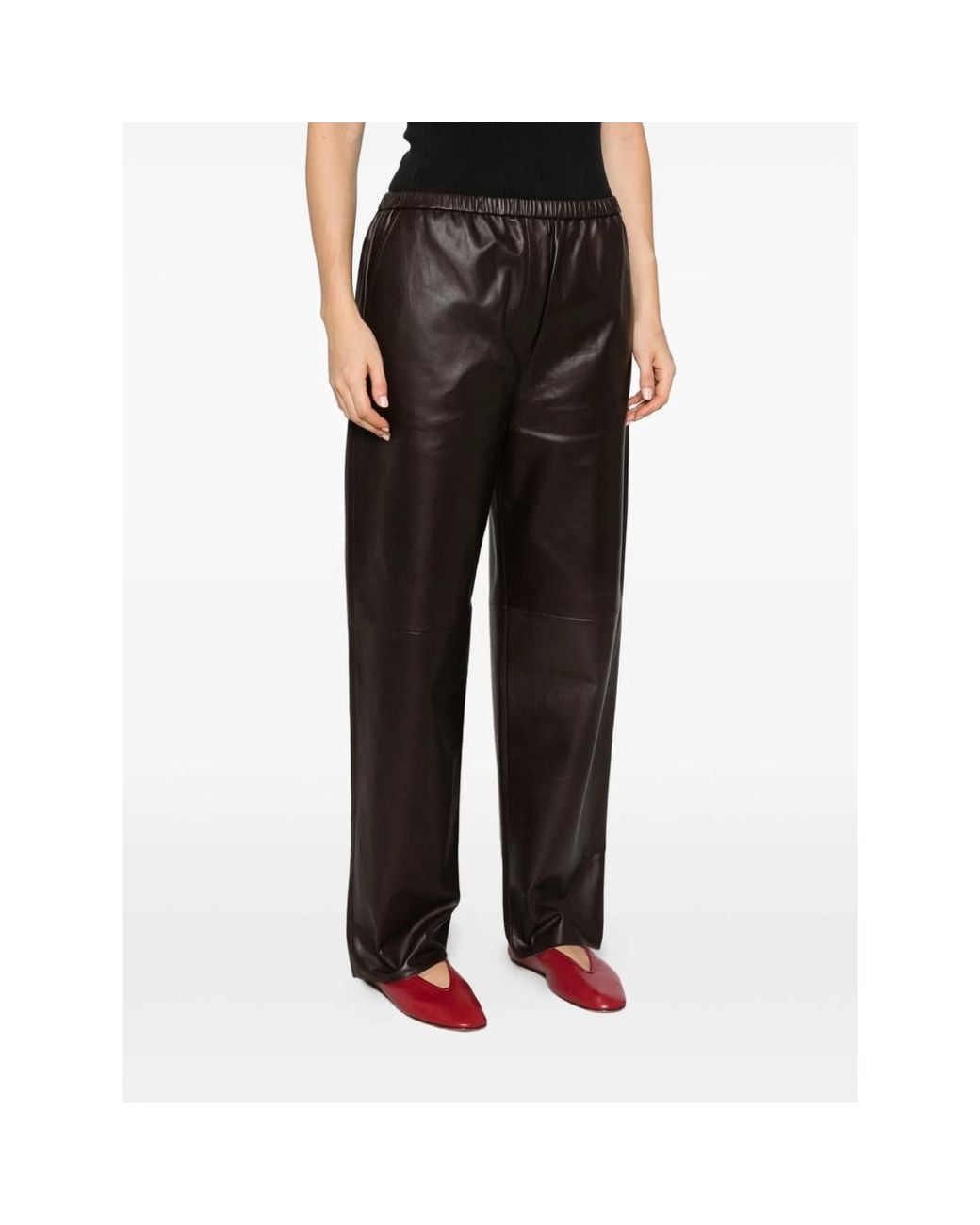 Antonelli Gray Elasticated Leather Trousers