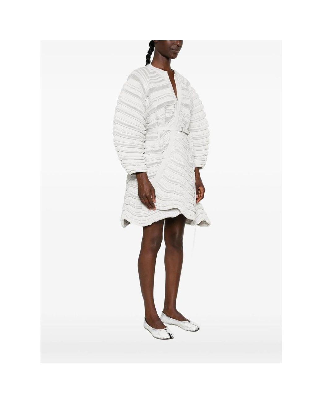 CFCL White Belted Ribbed-Knit Jacket