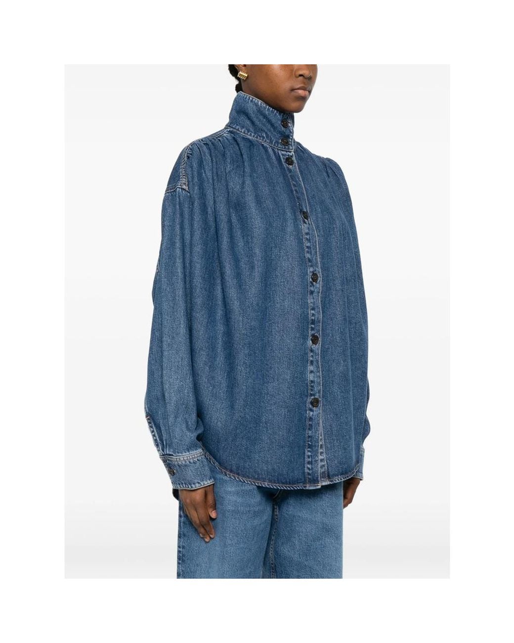 IRO Blue Julie Button High-Neck Denim Jacket