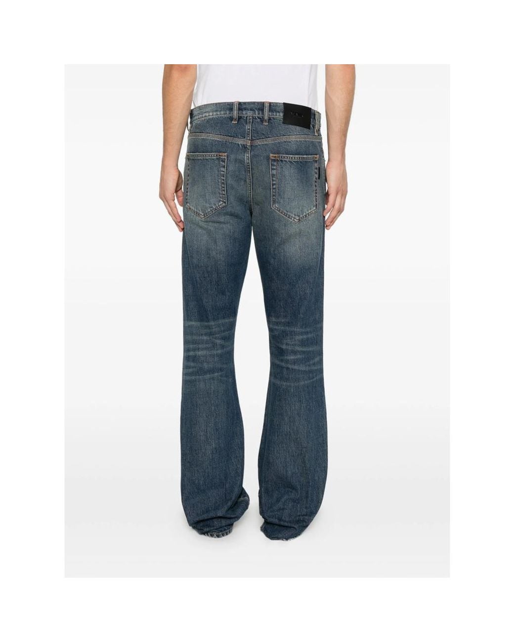 NUMERI 123456789 Blue Faded-Effect Whiskered Jeans for men
