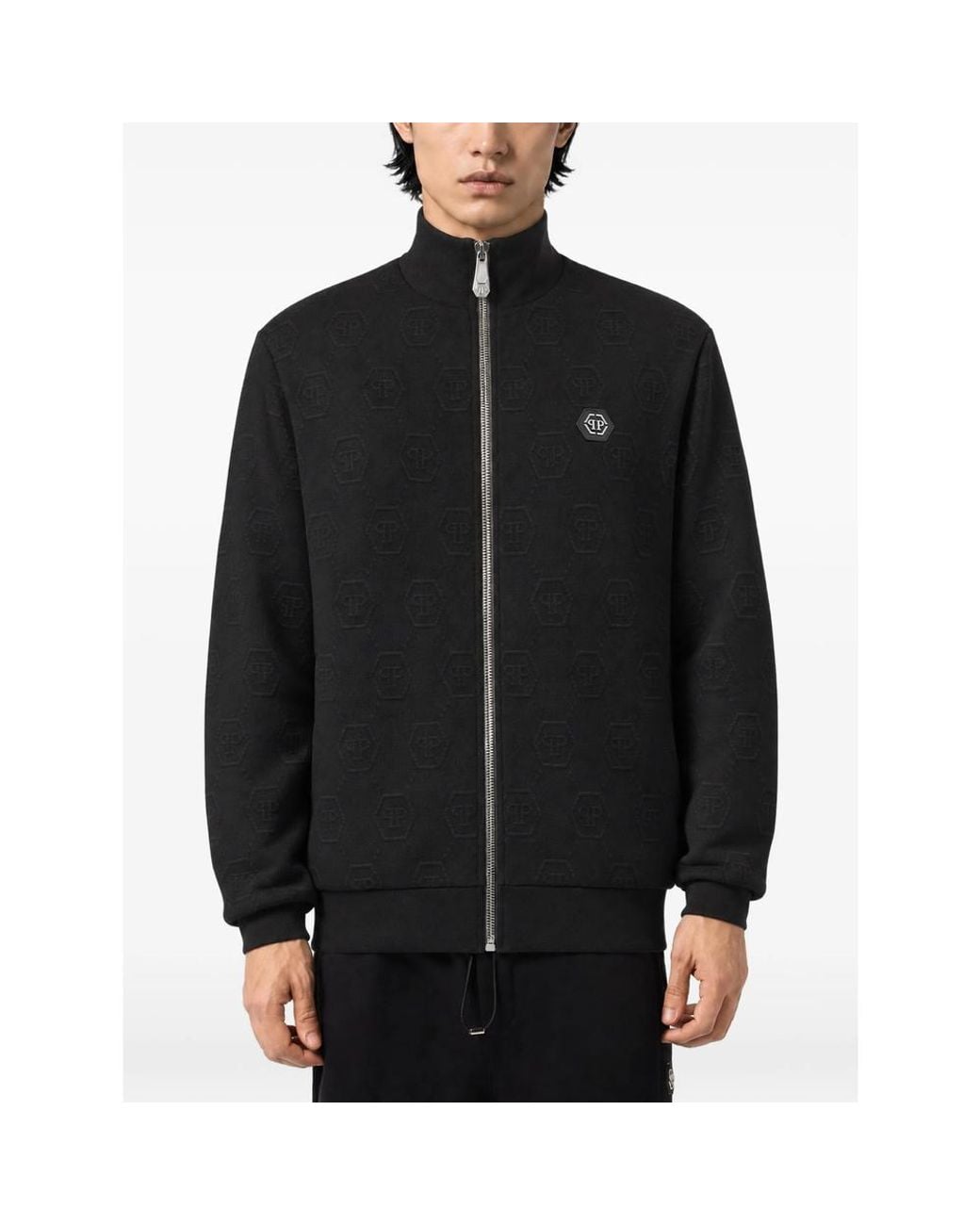 Philipp Plein Black Tracksuit Jacket Jacquard Monogram for men
