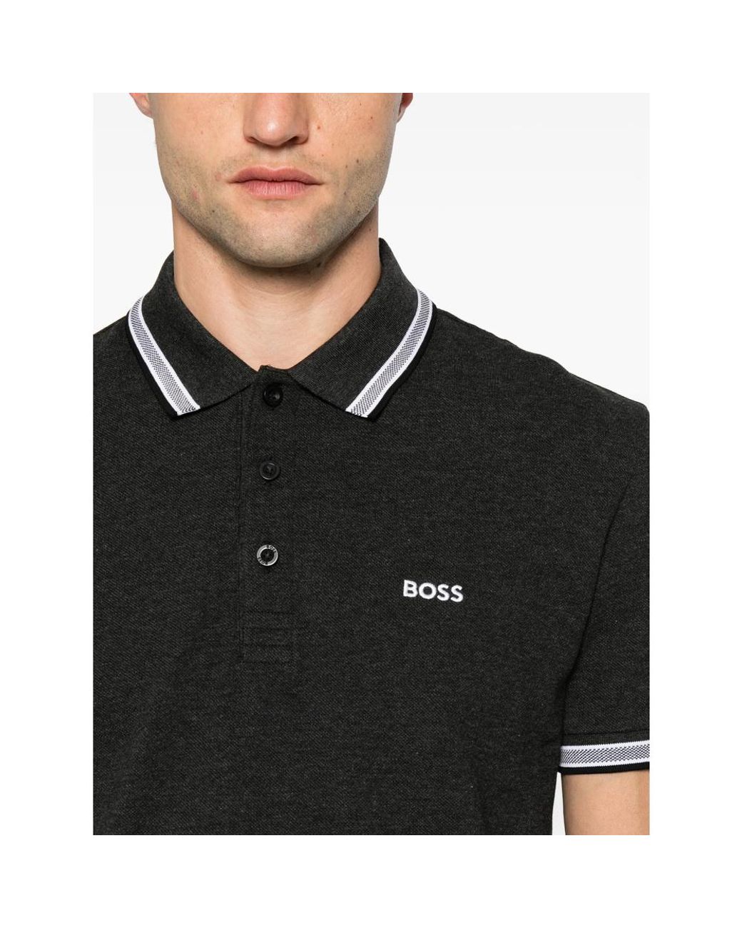 Boss Black Logo-Print Tipped Polo Shirt for men
