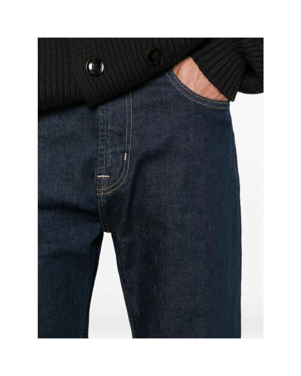 7 For All Mankind Blue Contrast-Stitch Straight-Leg Jeans for men