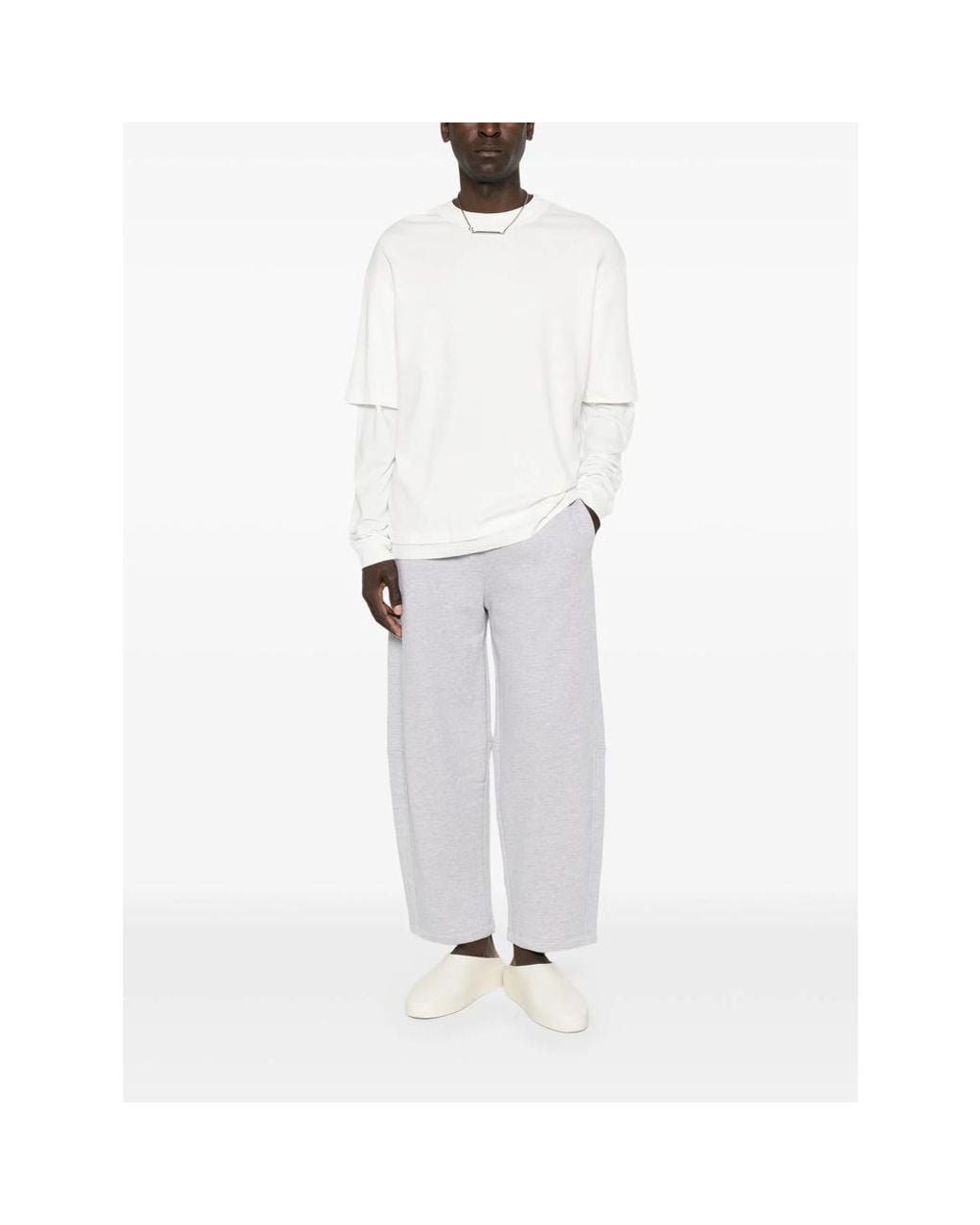 Woc White Layered-Sleeve Crew-Neck T-Shirt for men