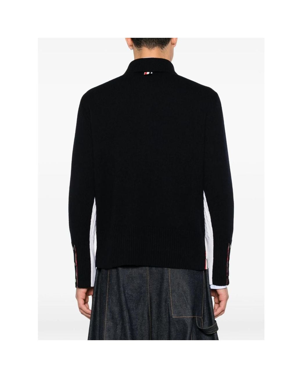 Thom Browne Black Baby Cable Stitch 4-Bar Long Sleeve Polo for men