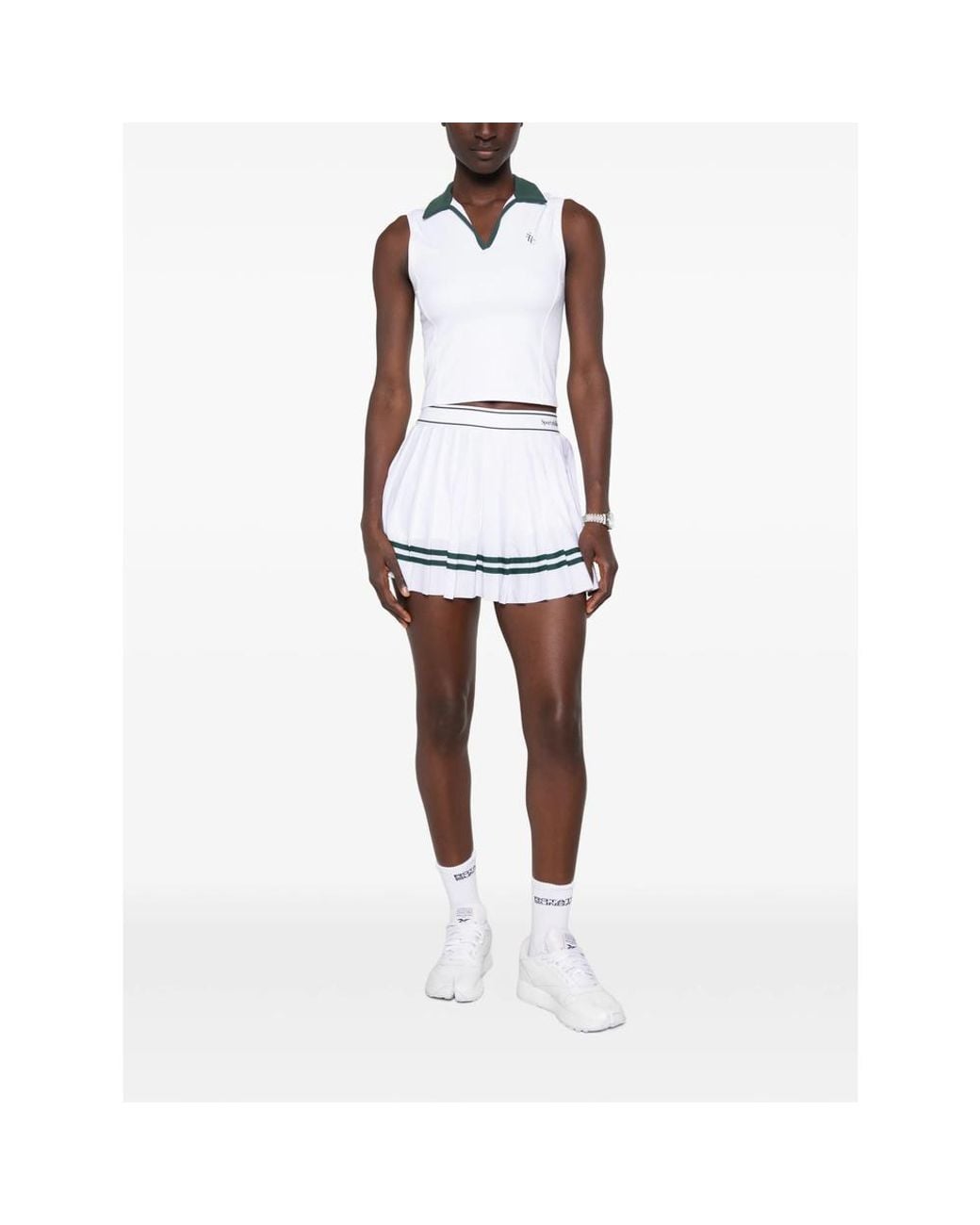 Sporty & Rich White Pleated Striped Skirt
