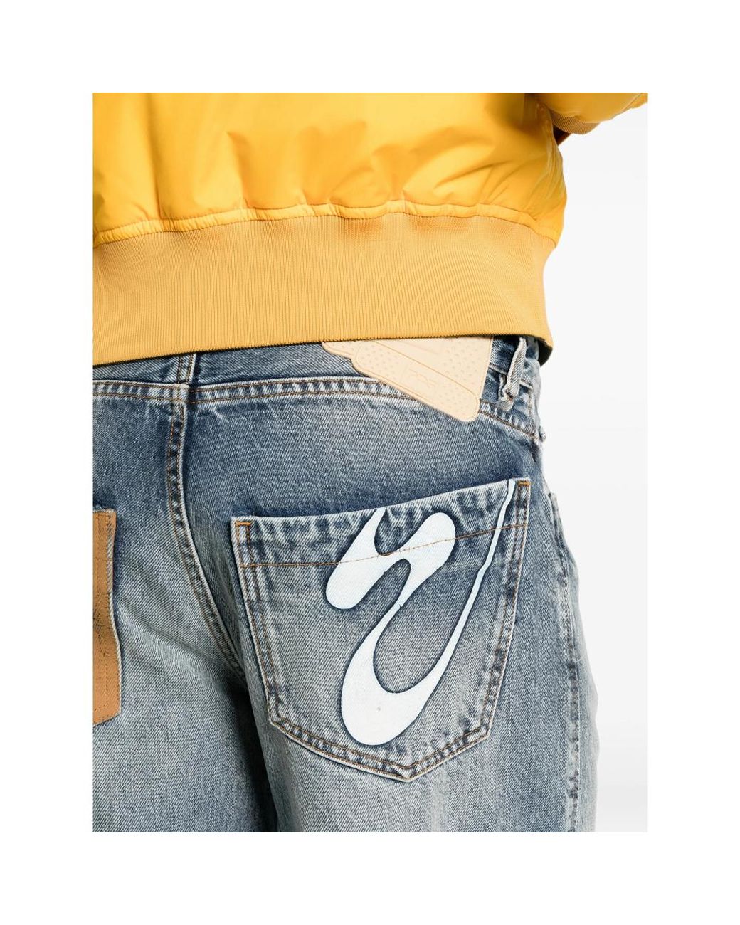 PDF Blue Distressed Graphic-Print Straight-Leg Jeans for men