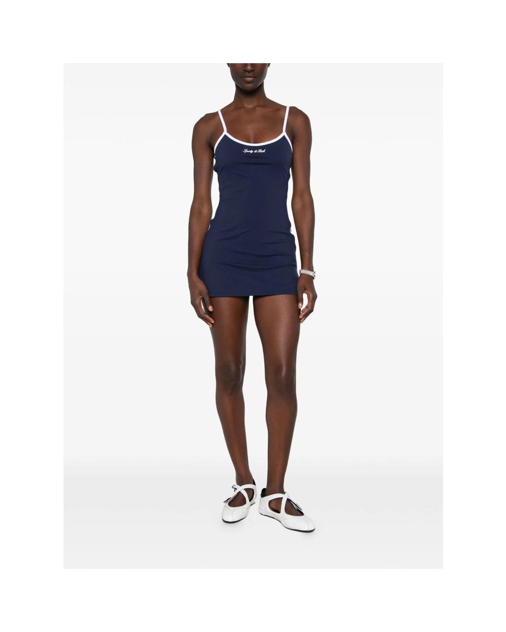 Sporty & Rich Blue Logo-Embroidered Contrast-Trim Mini Dress