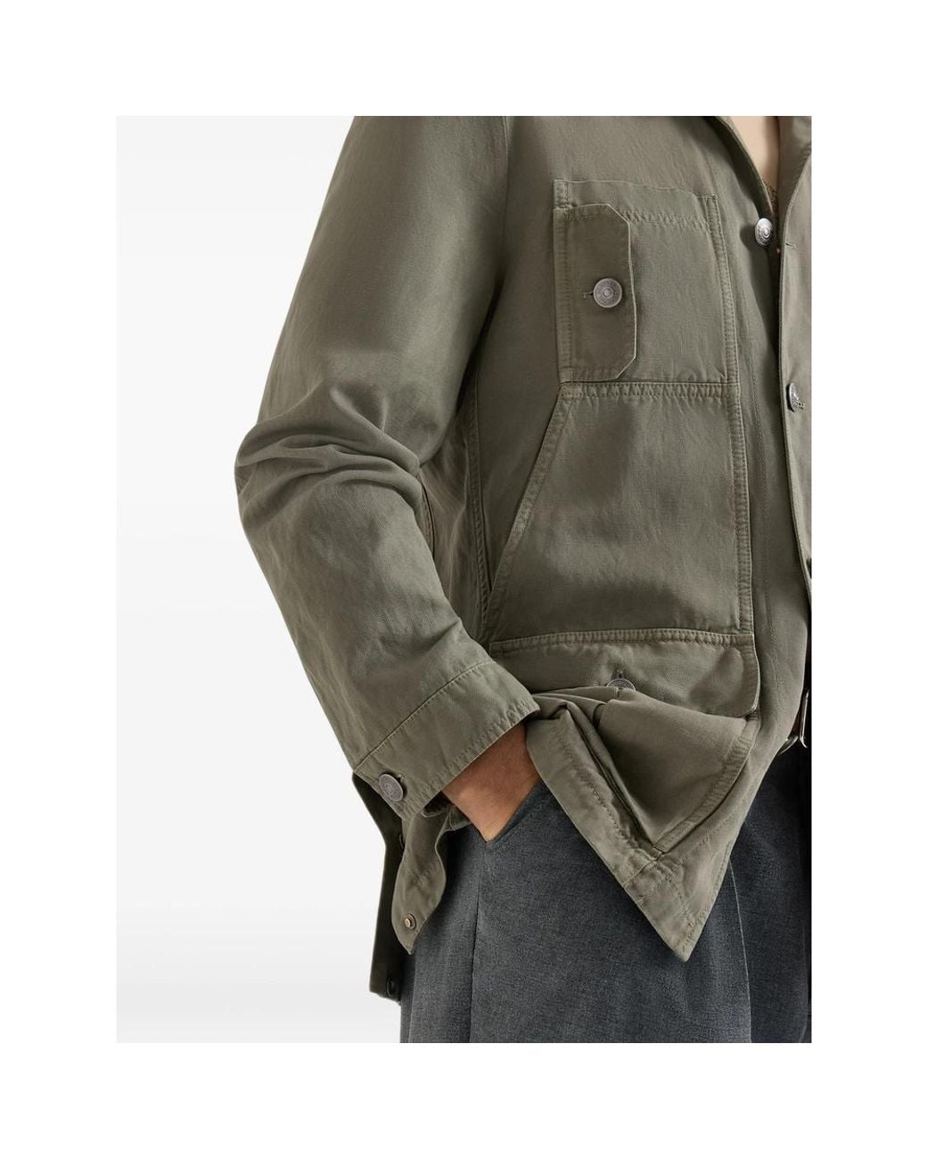 Brunello Cucinelli Gray Cotton And Linen Canvas Outerwear Jacket for men