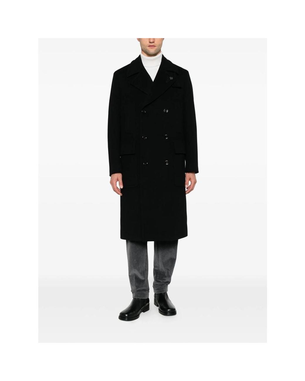 Lardini Black Notch-Lapel Double-Breasted Coat for men