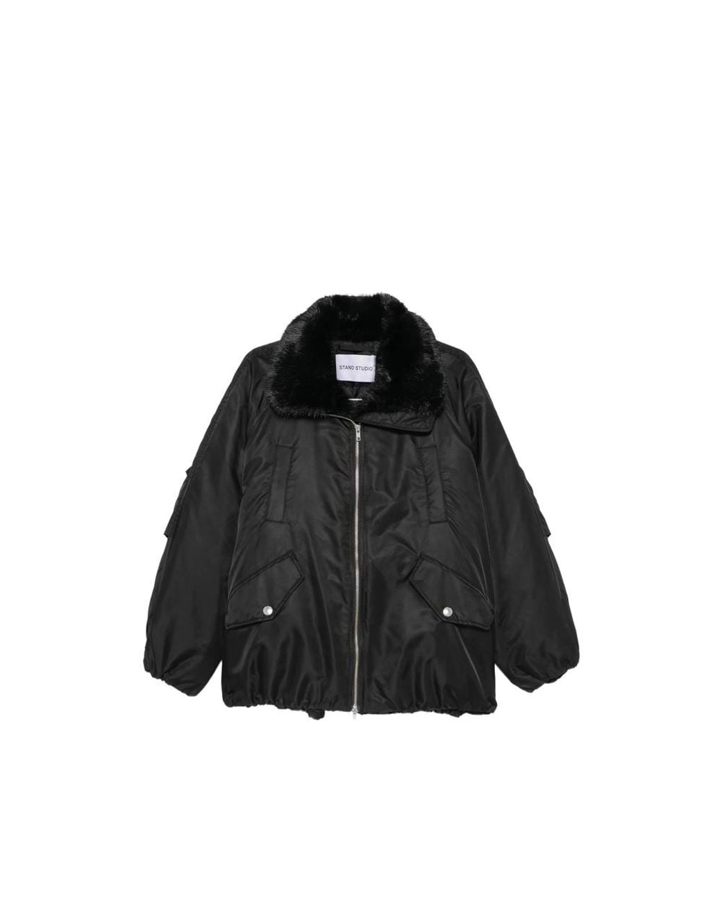 STAND Black Faux-Fur Collar Bomber Jacket
