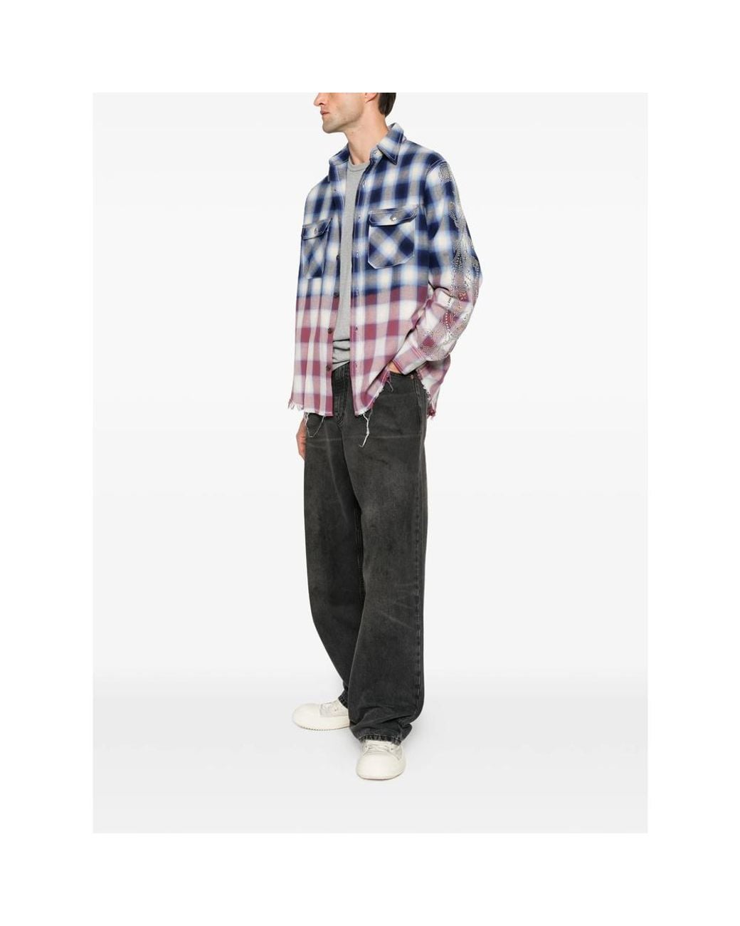 ERCOLE STUDIO Blue Stud-Embellished Checked Shirt for men